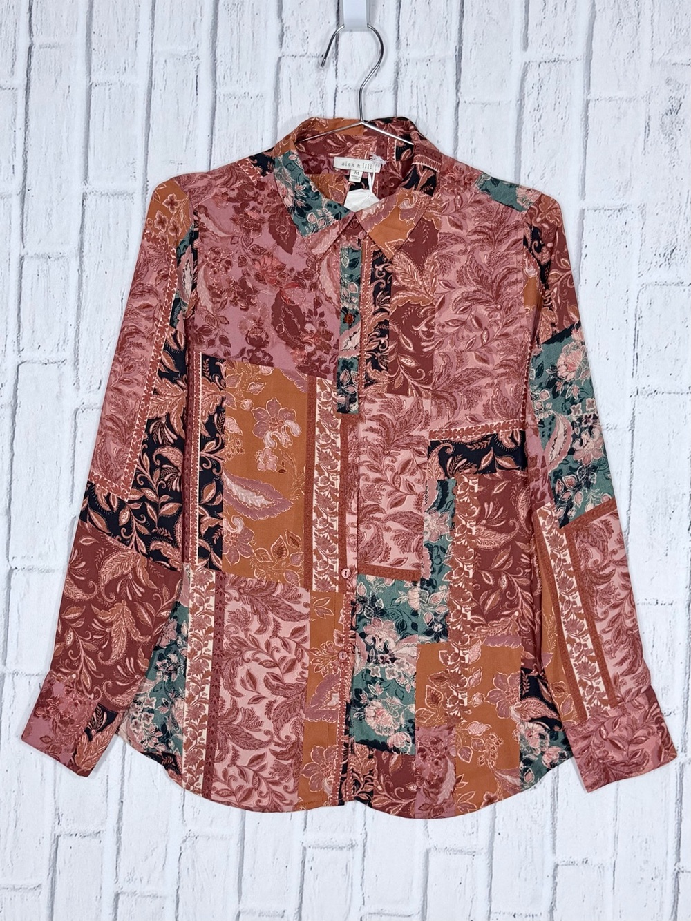 🌸 Alex & Lili Patchwork Floral Button Down Shirt Medium Boho Cottagecore